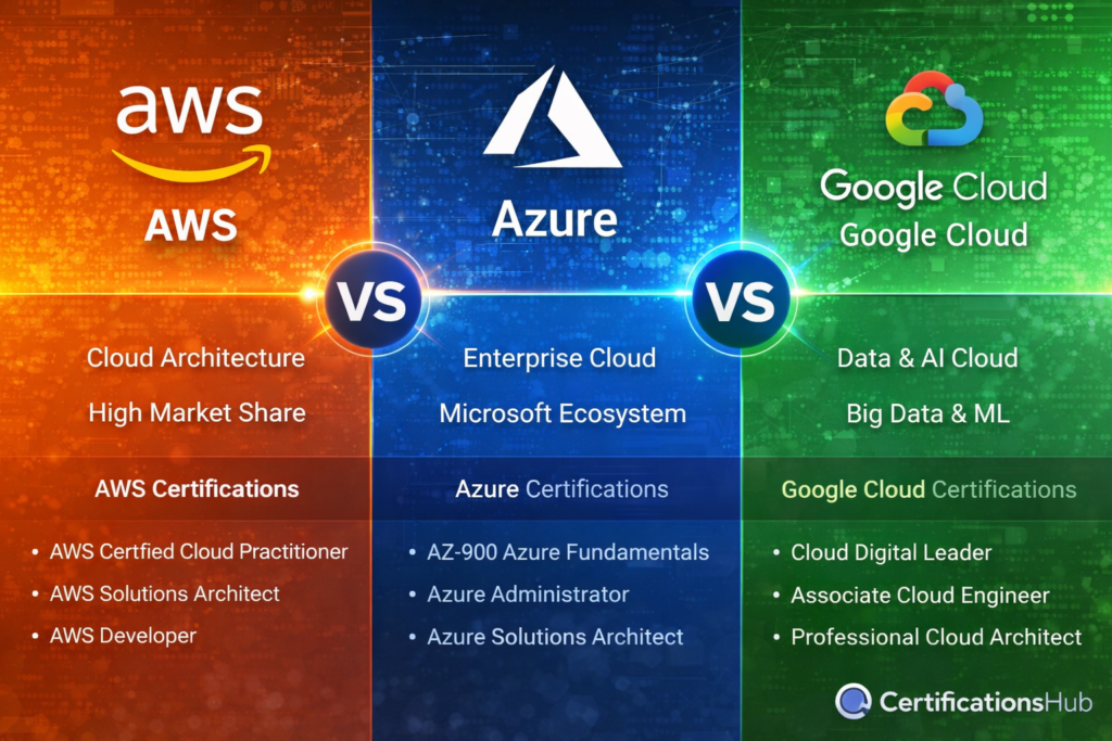 AWS vs Azure vs Google Cloud certification comparison infographic