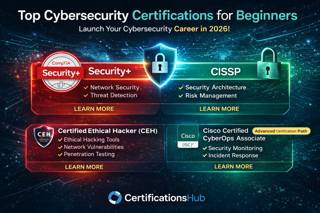Top cybersecurity certifications for beginners infographic