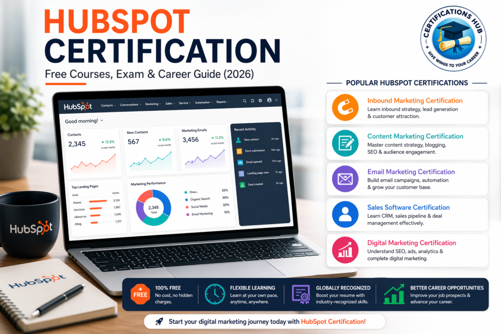 HubSpot certification dashboard showing digital marketing tools