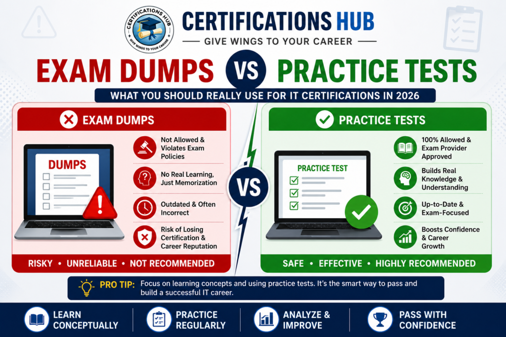 Exam dumps vs practice tests comparison for IT certifications
