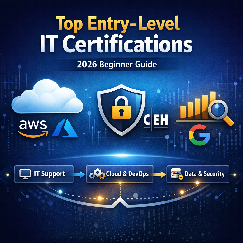 Entry-level IT certifications roadmap for beginners in 2026 including cloud cybersecurity and data analytics paths