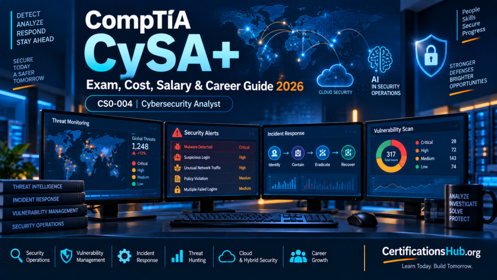 CompTIA CySA+ CS0-004 exam cost salary and career guide 2026