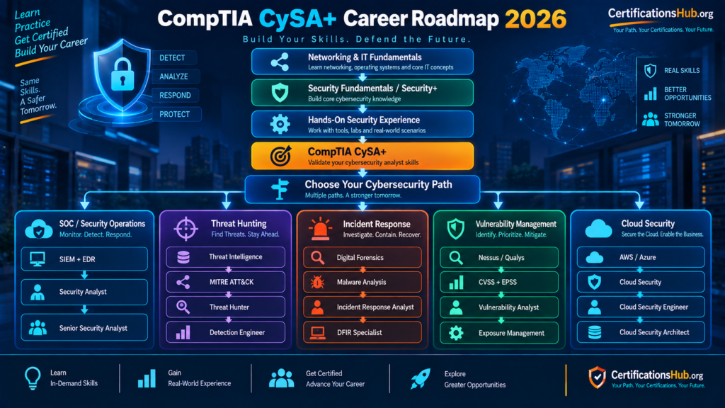 CompTIA CySA+ cybersecurity career roadmap 2026